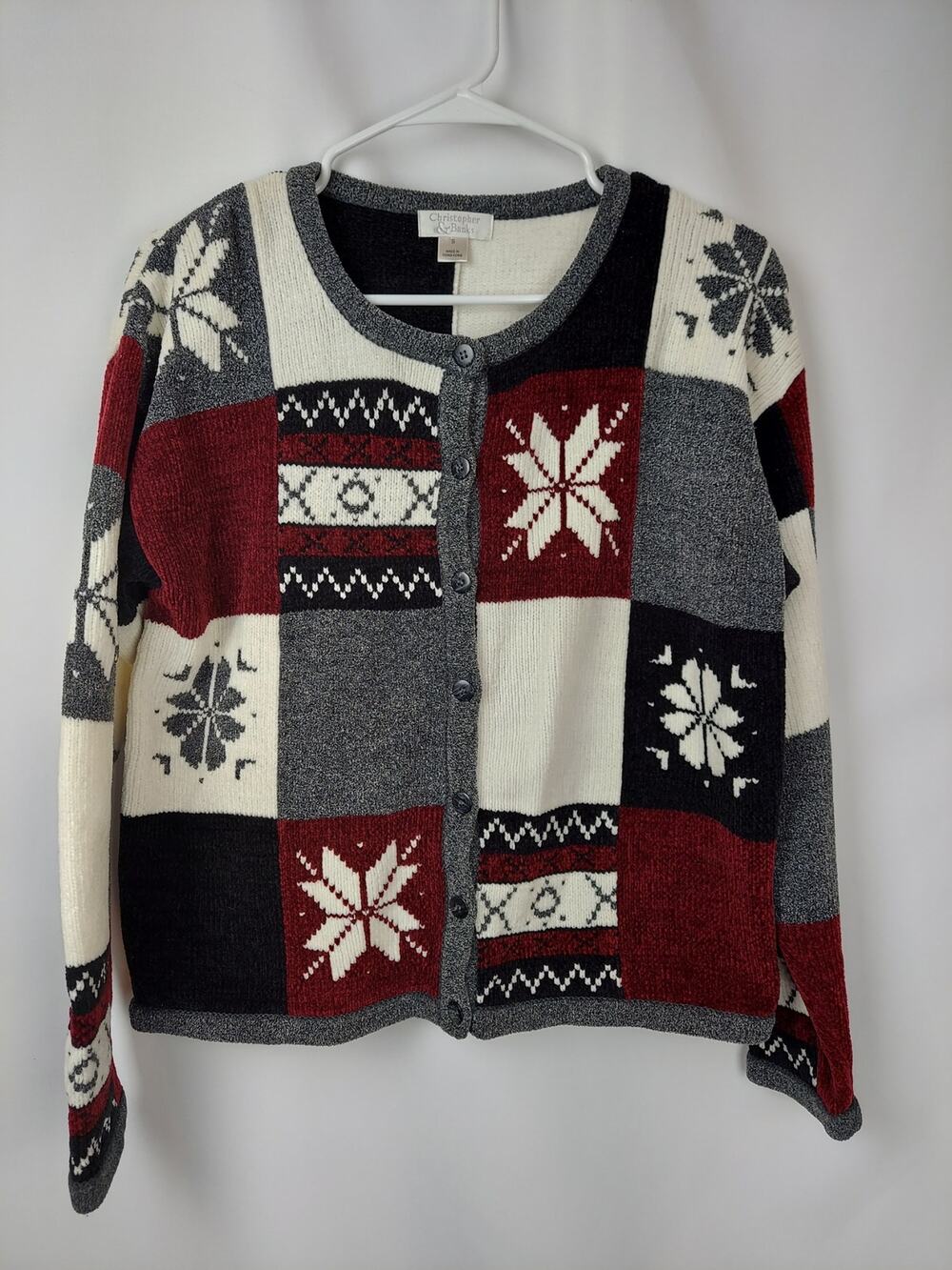Christopher Banks Grannycore Winter Snowflake Christmas Patchwork Sweater S